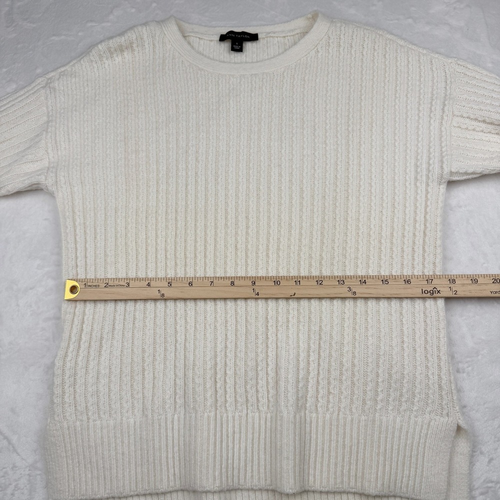 NWOT Ann Taylor Ribbed Alpaca Wool Blend Sweater S Cream Soft Cozy - Picture 6 of 7
